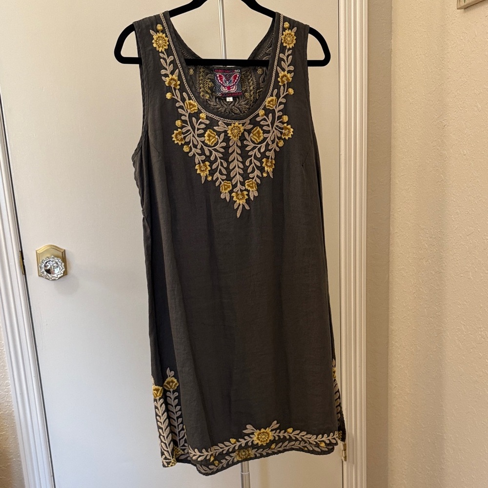 Johnny Was Black Dress with Yellow Embroidery